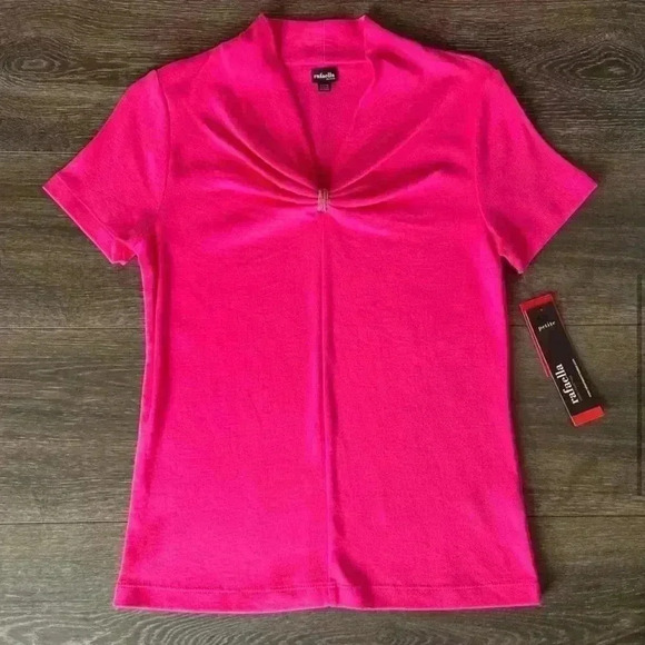 Rafaella Sportswear Subtle Bow Embellished Knit Top in Hot Pink. Size Small. NWT - Picture 6 of 16